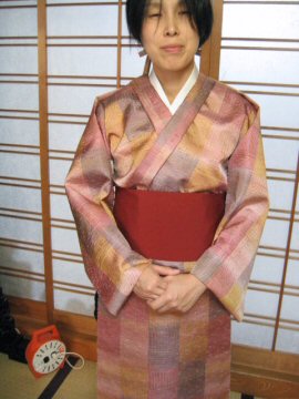 紬　着物　高級西陣織　市松絣　リング紬